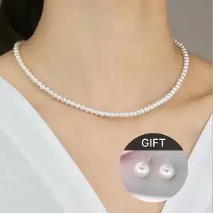 [리즈타라]스왈 4mm 데일리 진주 목걸이+안느 실버 8mm 스왈 진주 귀걸이 [주문제작]