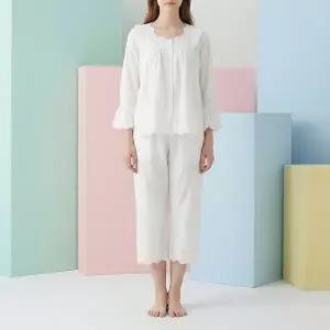 [롯데백화점]비너스 로멘틱 스타일 아사면 데일리 여성 실내복 레이스 파자마 세트 (VPAA209W)