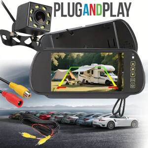 7인치 미러 모니터+8LED 후방 카메라 세트 주차 보조 차량 야간 시야 6m 비디오 케이블 포함 - 트럭용 범용