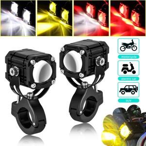 바이크 오토바이 프로젝션 LED 헤드라이트 렌즈 2 색 보조 스포트라이트 빨간색 깜박이 경고등 액세서리 1