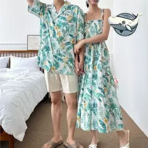 여름휴가 커플 비치웨어 세트 하와이안 스타일 xDn3+6FGI