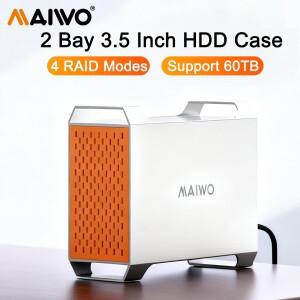 MAIWO 듀얼 베이 3.5인치 SATA HDD 인클로저 60TB 용량 4 RAID 모드 저장 온도 제어 및 열 방출 케이스