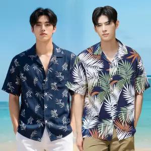 헤링본 남자 하와이안 셔츠 빅사이즈 반팔 휴양지룩 비치웨어 상의