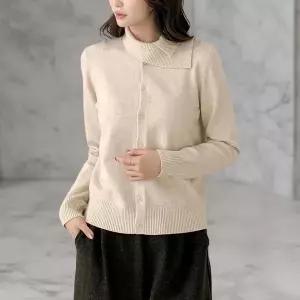 [하프클럽/옷자락]여성 골지 언발 카라넥 비스코스 일상복 가디건