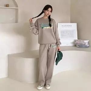 [유야]여성 기모 LOS 레터링 맨투맨 일자바지 세트 SPST0469 겨울