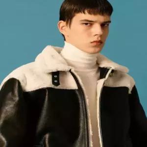 콜릿KOLEAT MEN 오버핏 덤블 시어링 배색 가죽 무스탕 자켓 Blackwhite 투톤 비건 양털ver.