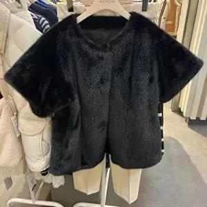 [셀러허브 1]밀스튜디오 HC06 인조퍼 자켓 라운드 반팔 인조퍼자켓 LRBJKR100BKO