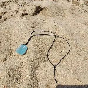 커플 아쿠아 마린 루스 스톤 끈 목걸이 WBAEB95