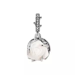 판도라 793200C01 화이트 로즈 인 블룸 더블 댕글 참