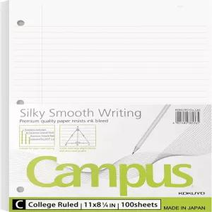 고리 바인더 3개용 코쿠요 캠퍼스 루즈 페이퍼 8-1 /4 x11 u201D 대학용 노트북 용지 100매 잉크 출혈을