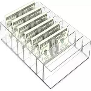 현금 대형 아크릴 정리함 8 섹션 클리어 트레이 예산 지폐 보관함 플라스틱 봉투