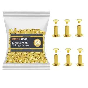 공연자 - 시카고 나사 포스트 바인딩 50팩 스크랩북 사진 앨범 가죽 수리용 10mm 황동 도금 금속