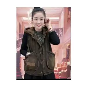 무천도사 여성 여친 베스트 캐주얼 겨울 조끼 데님 기모 도톰 핫팩 후드 KKE4