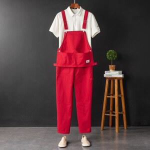 샤크팡 빅사이즈 커플 남자 단체 스트레이트 바지 멜빵바지 작업복