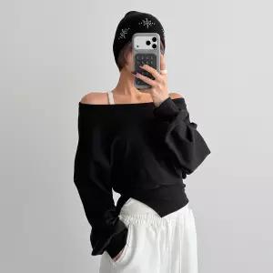 [유야]여성 면 무지 크롭 오프숄더 맨투맨 티셔츠 -FTS1018- 봄 가을