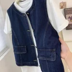캐주얼 스티치 빈티지 여성 데님 베스트 조끼