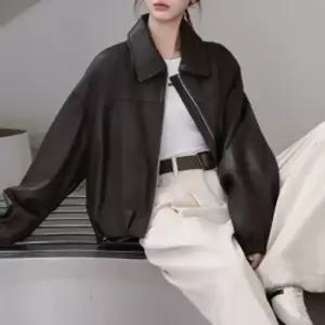 오버핏 레더 캐주얼 여성 블루종 점퍼