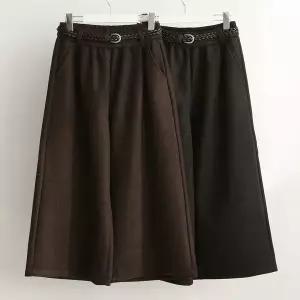 [신세계라이브쇼핑][옷자락] 여성 기모 와이드 핀턱 9부 밴딩 바지 꽈배기 벨트 겨울용