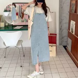 멜빵원피스 데님 심플한 스커트 데님 멜빵 원피스