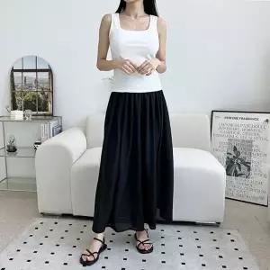 블레오 여자 밴딩 와이드 쉬폰 플레어 빅사이즈 치마바지 DM2542
