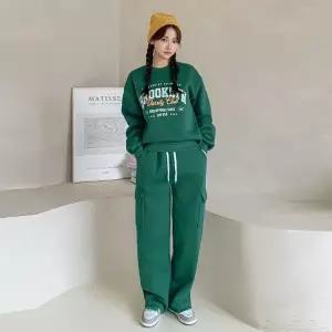 여성 기모 브루클린 레터링 맨투맨 티셔츠 카고 팬츠 트레이닝 세트 투피스 츄리닝 셋업 -WPST0475- 겨울