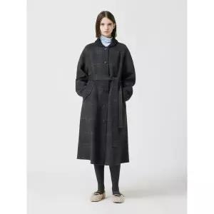 [CC콜렉트](센텀시티점)네크 니트 블록 벨티드 체크 롱 코트_C254MSG567