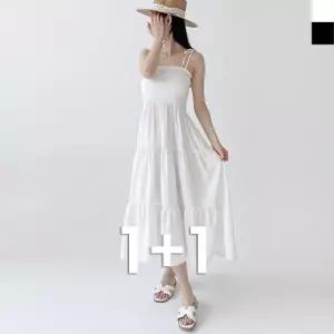 블레오 여름 튜브탑 끈나시 스모크 롱원피스 (1+1) DM2516543