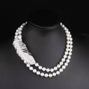 스타일리쉬 롱 브로치겸용 럭셔리 긴 우아한 깃털 진주목걸이