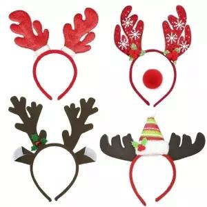해피파티 크리스마스 헤어밴드 루돌프세트 왕사슴뿔 산타 4종세트 (랜덤4개)