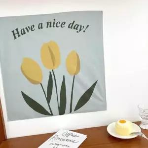 커튼 KGJ502K2 레트로 인테리어 노란 꽃 튤립 패브릭 포스터