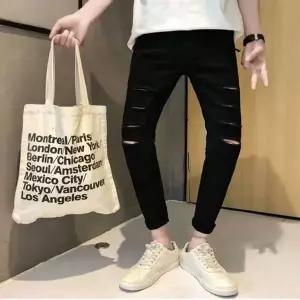 [알티피아]남자 찢청 스키니 스키니진 청바지 컷팅 데님 블랙진