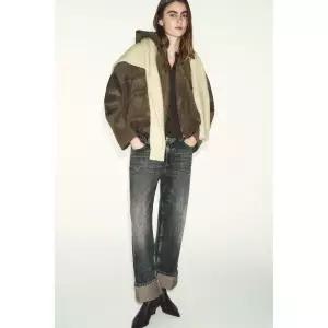 [정품] 자라 자켓 데일리 야상 아웃터 ZARA 오버사이즈 페이크 스웨이드 후드 봄버 재킷 - 카키