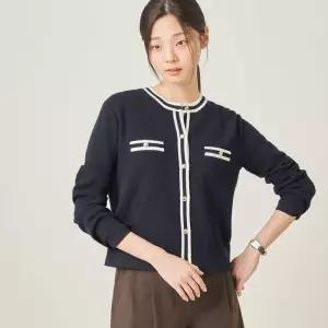 빈폴 레이디스 트위드 배색 라운드넥 카디건 - 네이비 BF585AC02R 323527