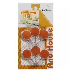 벽후크 미니 6P 다용도걸이 부착행거 우드무늬 문후크 (WFGTN78)