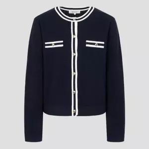 빈폴 레이디스 트위드 배색 라운드넥 카디건 - 네이비/BF585AC02R 323666