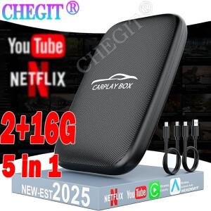 5in 1 카플레이 스마트 호환 AI 박스 안드로이드 오토 무선 어댑터 차량 멀티미디어 유튜브 넷플릭스 자동