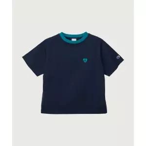 챔피온 CHAMPION 여성 하트 로고 반팔 링거 티셔츠 Navy 416890