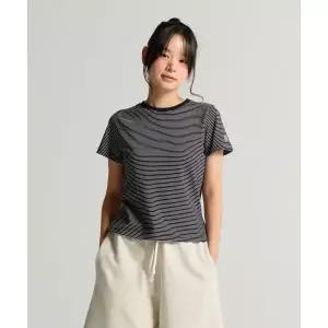 챔피온 CHAMPION 여성 C로고 스트라이프 반팔 티셔츠 Black 417094