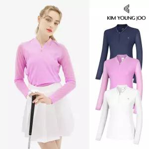 최초가 198000원 김영주 여성 골프웨어 봄 여름 데꼴뜨 쿨링 기능성 골지 긴팔 반집업 티셔츠1140245