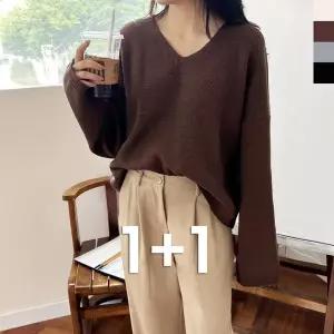 [NS홈쇼핑]블레오 여자 기본 루즈핏 브이넥 니트 (1+1) DM2512161653[35686361]