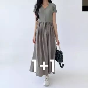 [NS홈쇼핑]블레오 브이넥 플레어 데일리 반팔 롱 원피스 (1+1) DM251596[35686379]