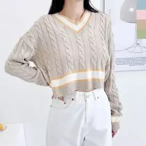 [NS홈쇼핑]블레오 여자 브이라인 꽈배기 크롭 니트 DM2512161855[35686496]