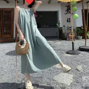 뒤트임롱원피스 여성 면소재 등트임 셔링 롱원피스 1P 바캉스룩 치마