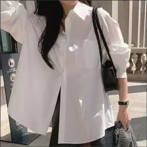 여자 와이셔츠 루즈핏 긴팔셔츠 봄셔츠 화이트 포켓