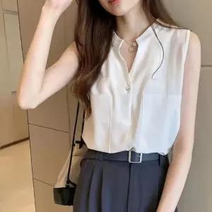 여성 루즈핏 셔츠 차이나카라 민소매 나시 V넥 블라우스 오피스룩