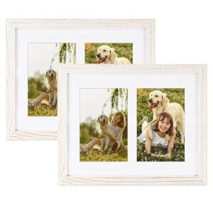 골든 스테이트 아트, 4X6 더블 픽처 프레임의 디스트레스 화이트 - 8X10 콜라주 프레임, 강화 유리가 있는 단단한 목재 벽과 테이블탑을 위한 수평 및 수직 형식, 2팩