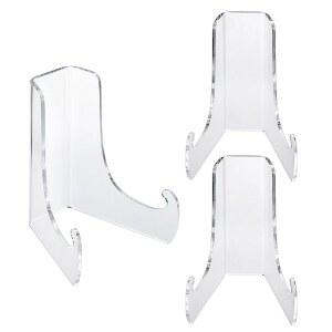 Hipiwe 3팩 투명 이젤 디스플레이 스탠드 아크릴 플레이트 홀더 평평한 뒷 테이블 카드 장식용 액자 베이스 홈 데코 아트 디스플레이, 중간 크기