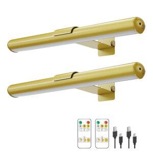 스와티아 무선 영상 조명, 아트워크 전시용 충전식 배터리 페인팅 디스플레이 조명 300루멘, 밝기 조절 가능한 LED 라이트 아트 메탈 다트보드(골드 2팩)