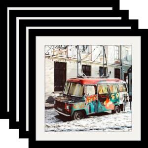 10x10 블랙 액자 사각 클래식 천연 목재 4팩 벽걸이 및 테이블탑 디스플레이용