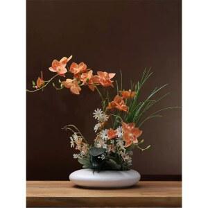 조화 화분 서양란 오렌지꽃 거실 화이트병 사무실 장식용 대형